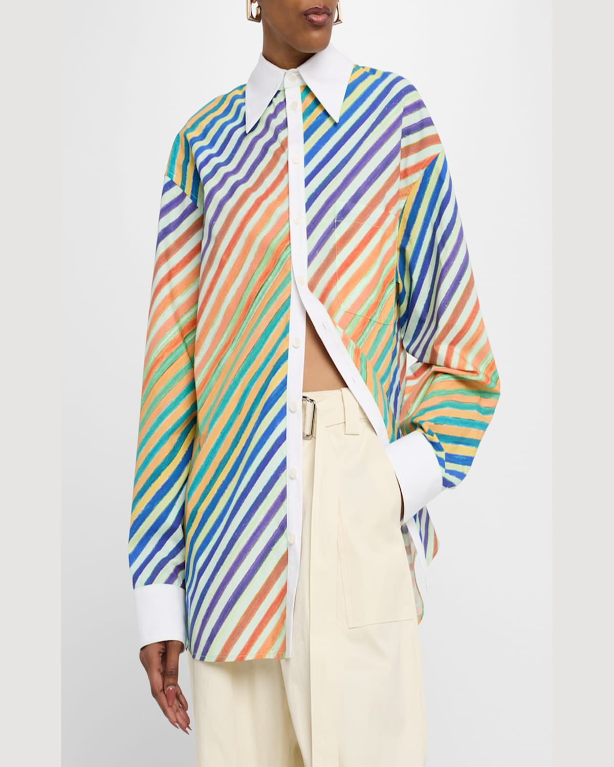 Christopher John Rogers Striped Bias Button-down Shirt In Rainbow Multi