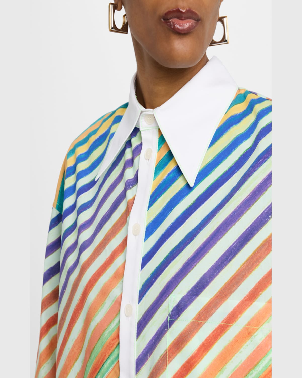 Christopher John Rogers Striped Bias Button-down Shirt In Rainbow Multi