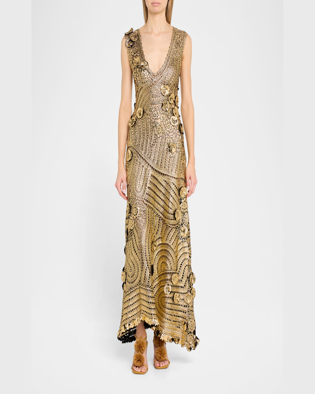 ULLA JOHNSON EVELYN METALLIC CROCHET DRESS 
