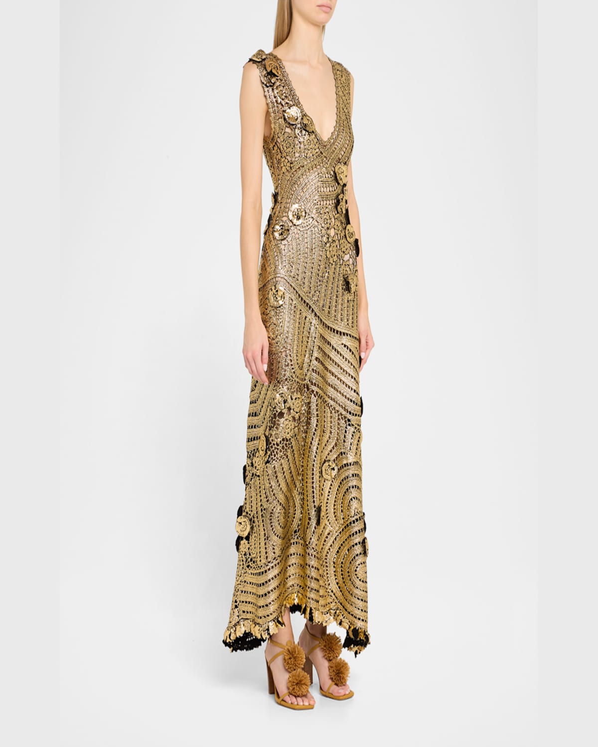 ULLA JOHNSON EVELYN METALLIC CROCHET DRESS 