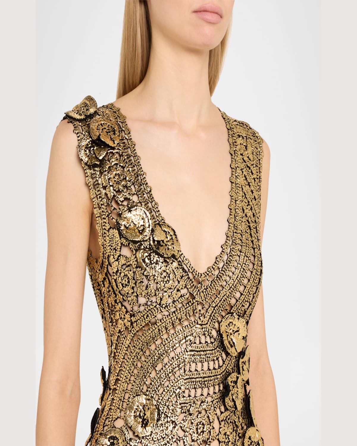 Shop Ulla Johnson Evelyn Metallic Crochet Dress In Goldfoil