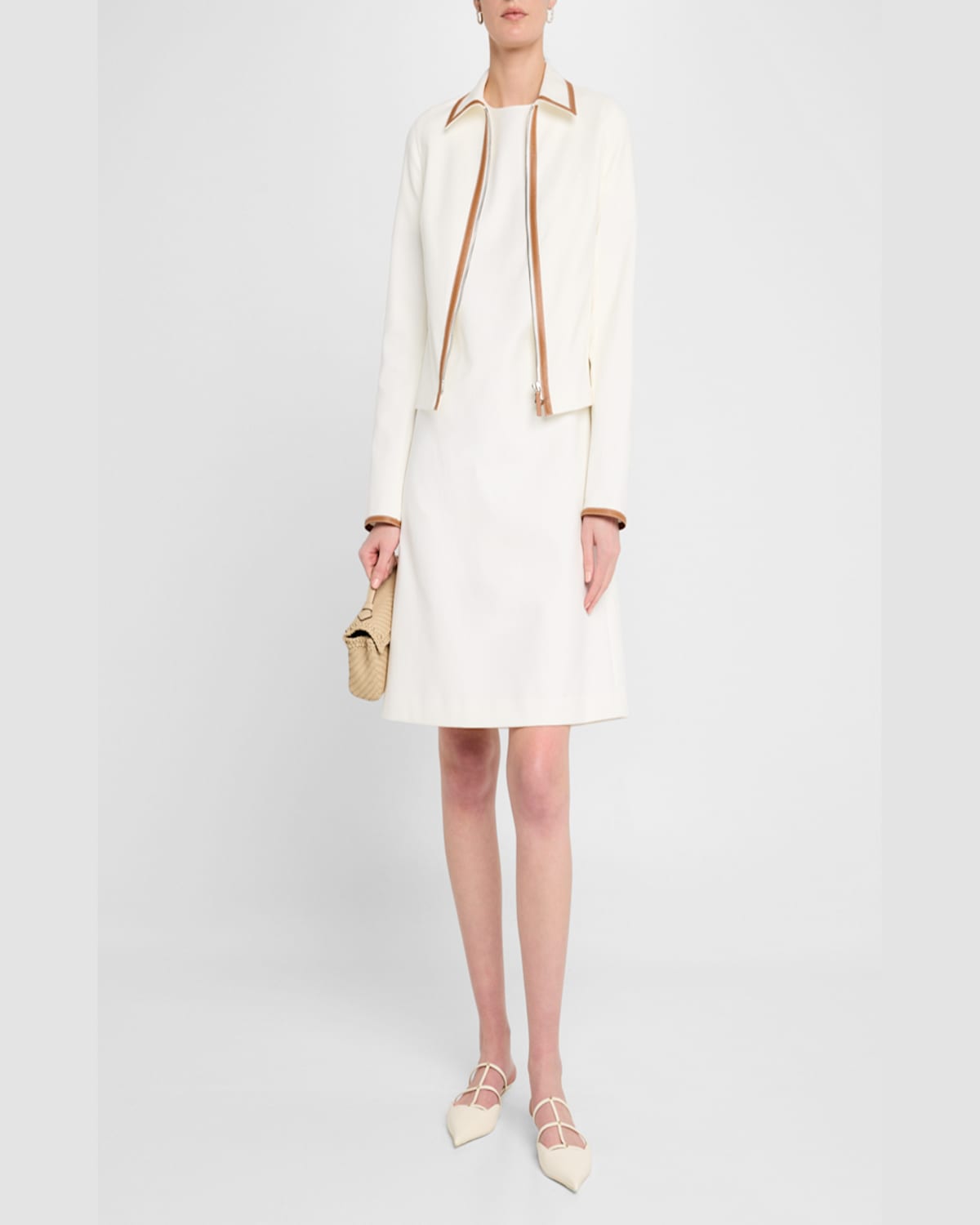 Lafayette 148 Cotton Twill Collared Zip Front Jacket In White