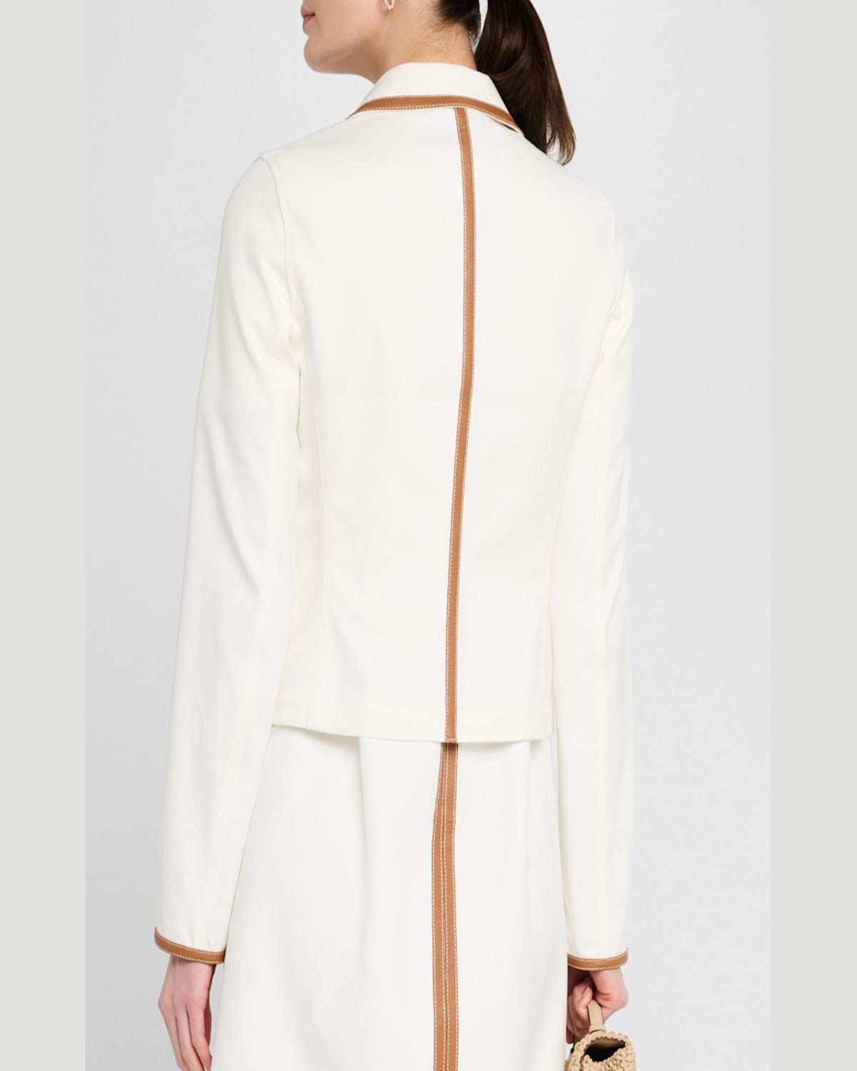 Lafayette 148 Cotton Twill Collared Zip Front Jacket In White