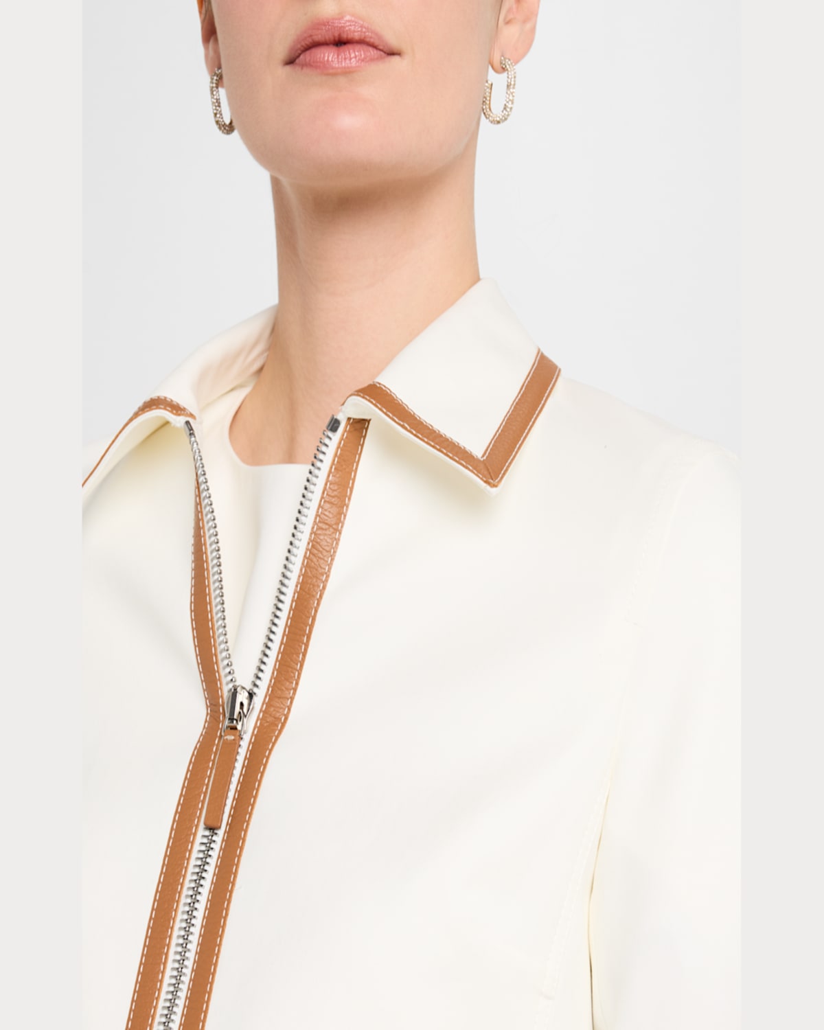 Lafayette 148 Cotton Twill Collared Zip Front Jacket In White