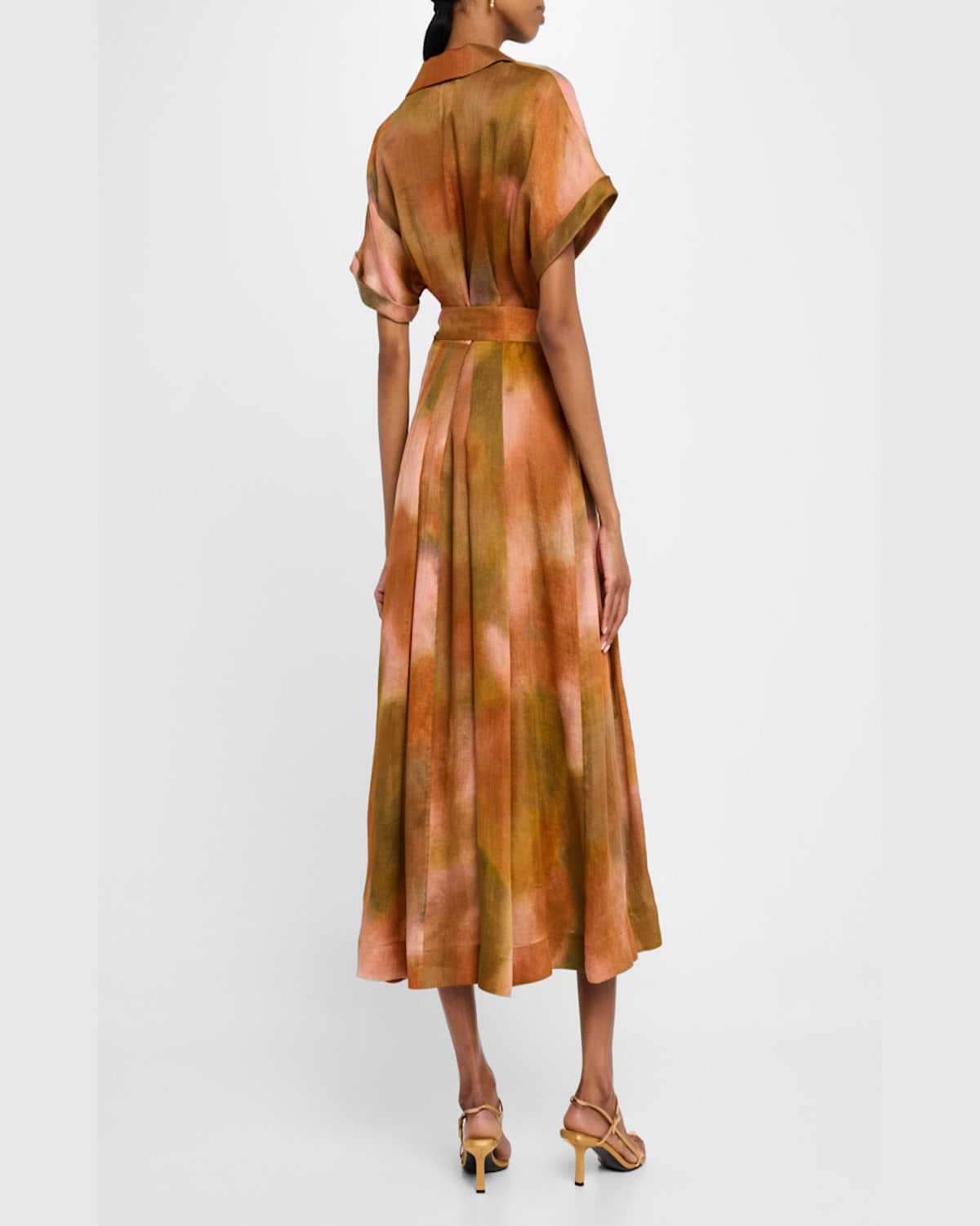 Shop Lafayette 148 Belted Notched-lapel Midi Shirtdress In Red Ochre Multi