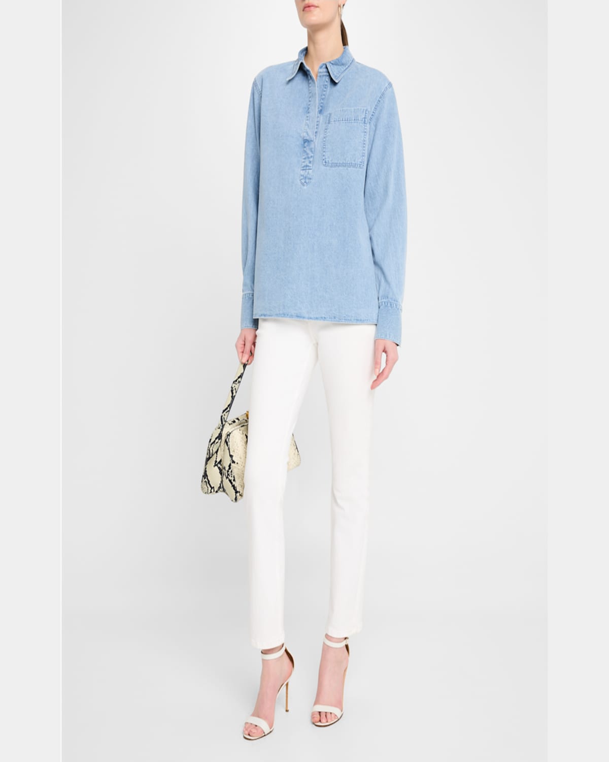 Shop Lafayette 148 Patch-pocket Denim Popover Shirt
