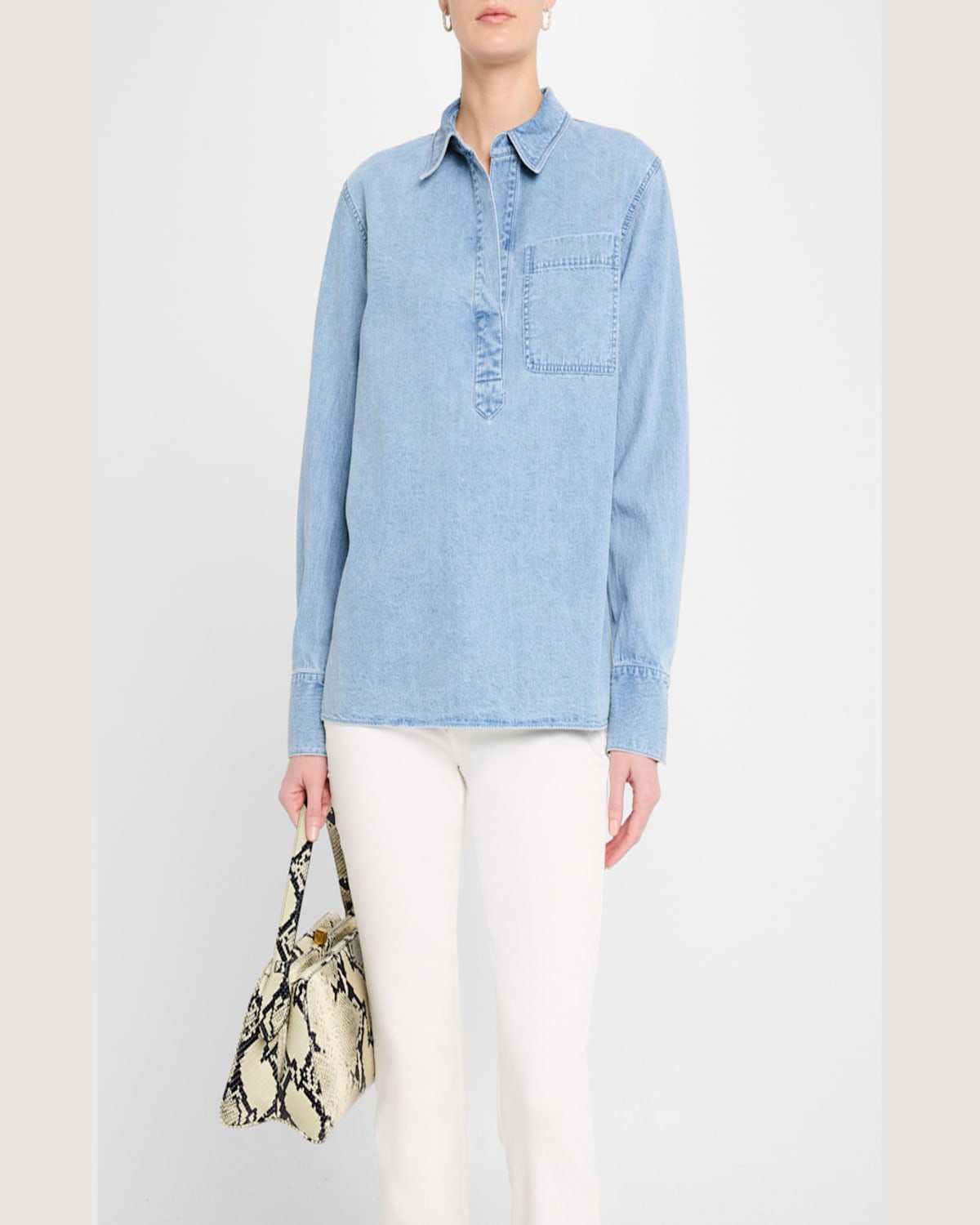 Shop Lafayette 148 Patch-pocket Denim Popover Shirt