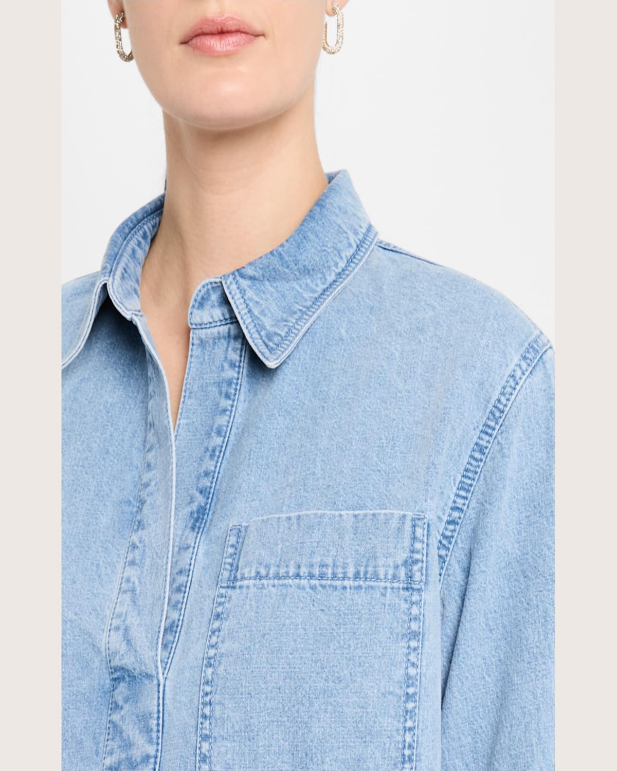 Shop Lafayette 148 Patch-pocket Denim Popover Shirt
