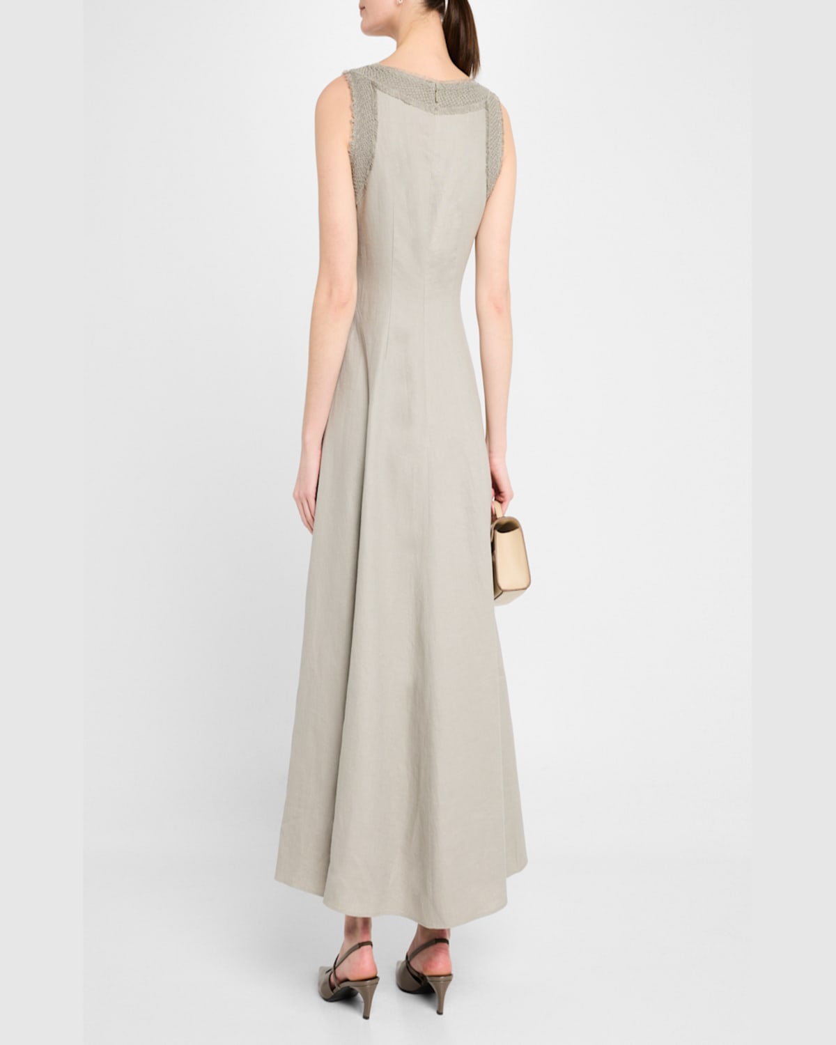 Lafayette 148 Square-neck Linen Dress With Knit Trim In Pencil Grey