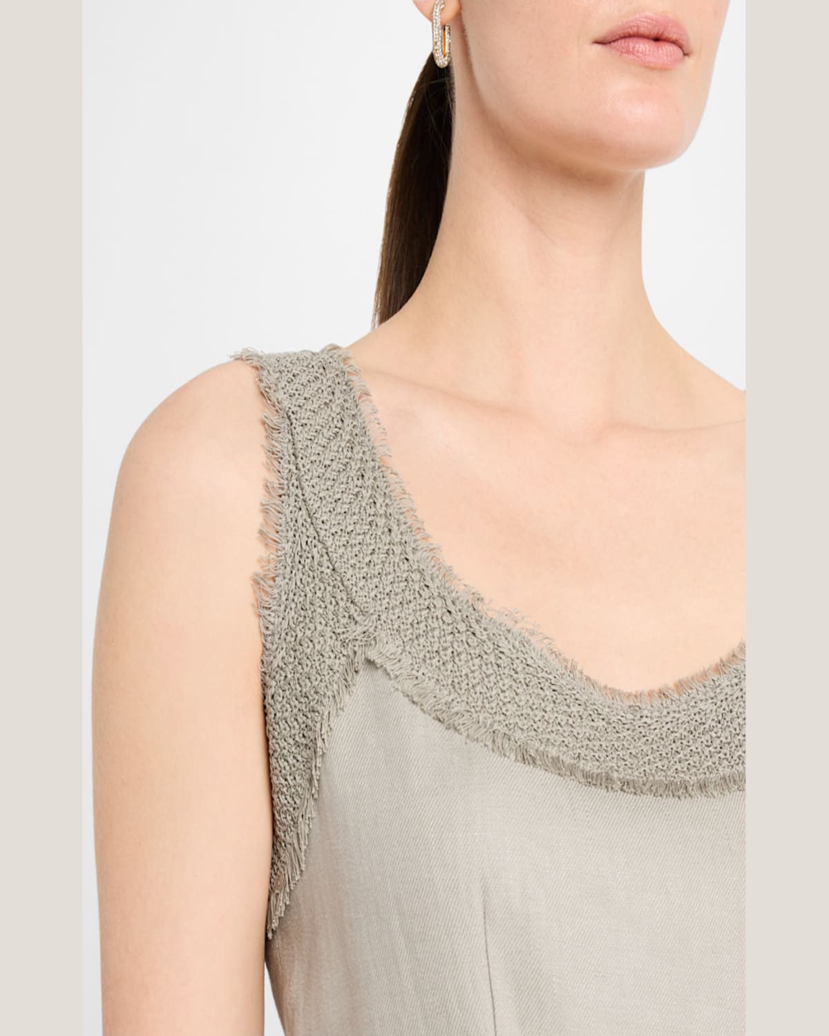 Lafayette 148 Square-neck Linen Dress With Knit Trim In Pencil Grey
