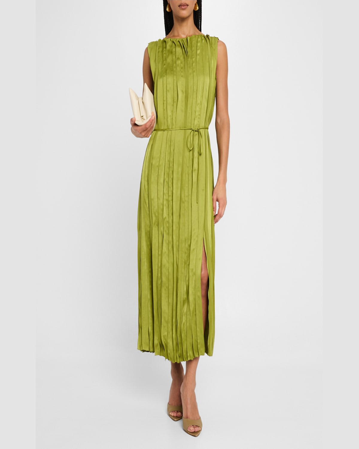 Shop Lafayette 148 Sleeveless Slit-hem Midi Dress In Kiwi