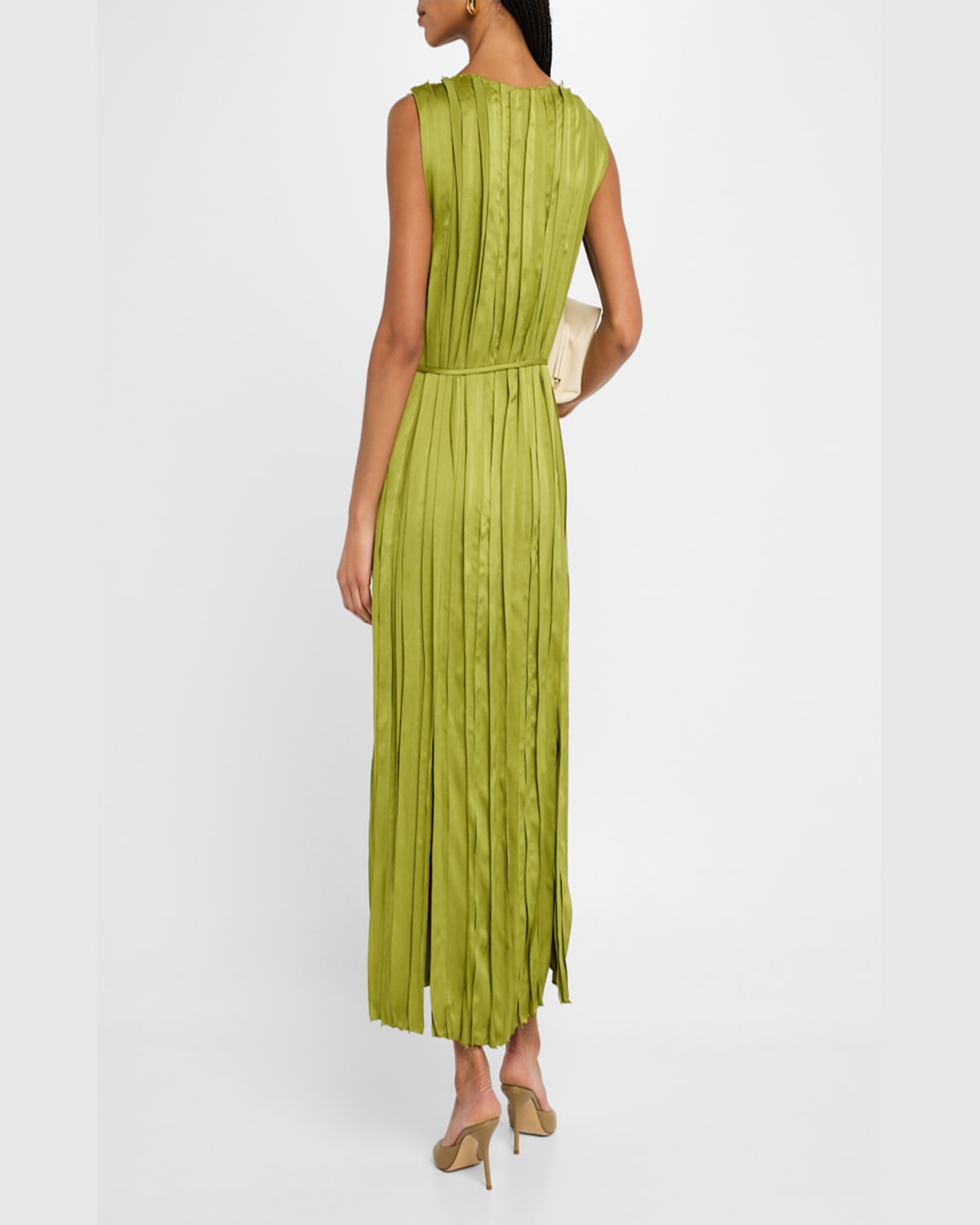 Shop Lafayette 148 Sleeveless Slit-hem Midi Dress In Kiwi