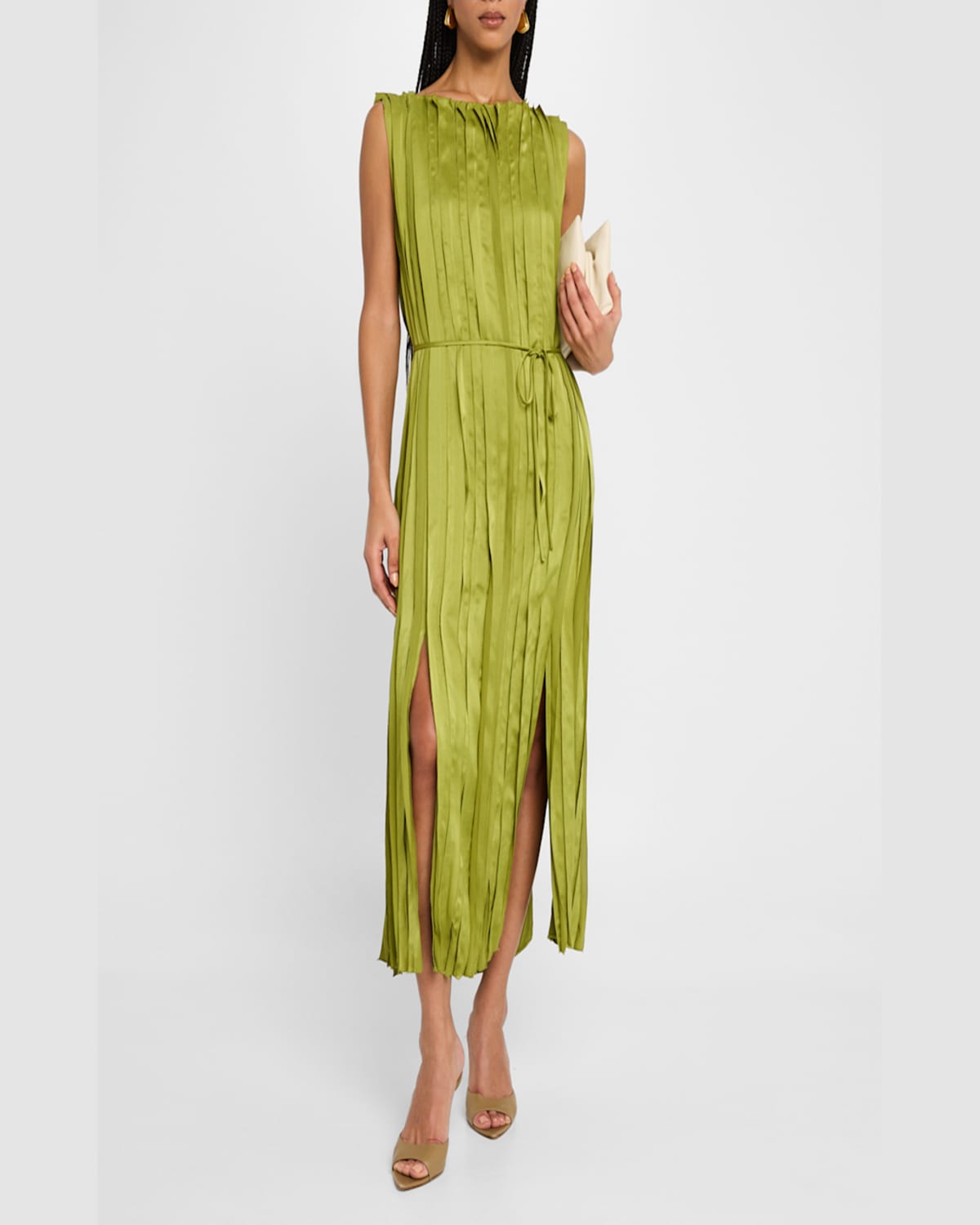 Shop Lafayette 148 Sleeveless Slit-hem Midi Dress In Kiwi