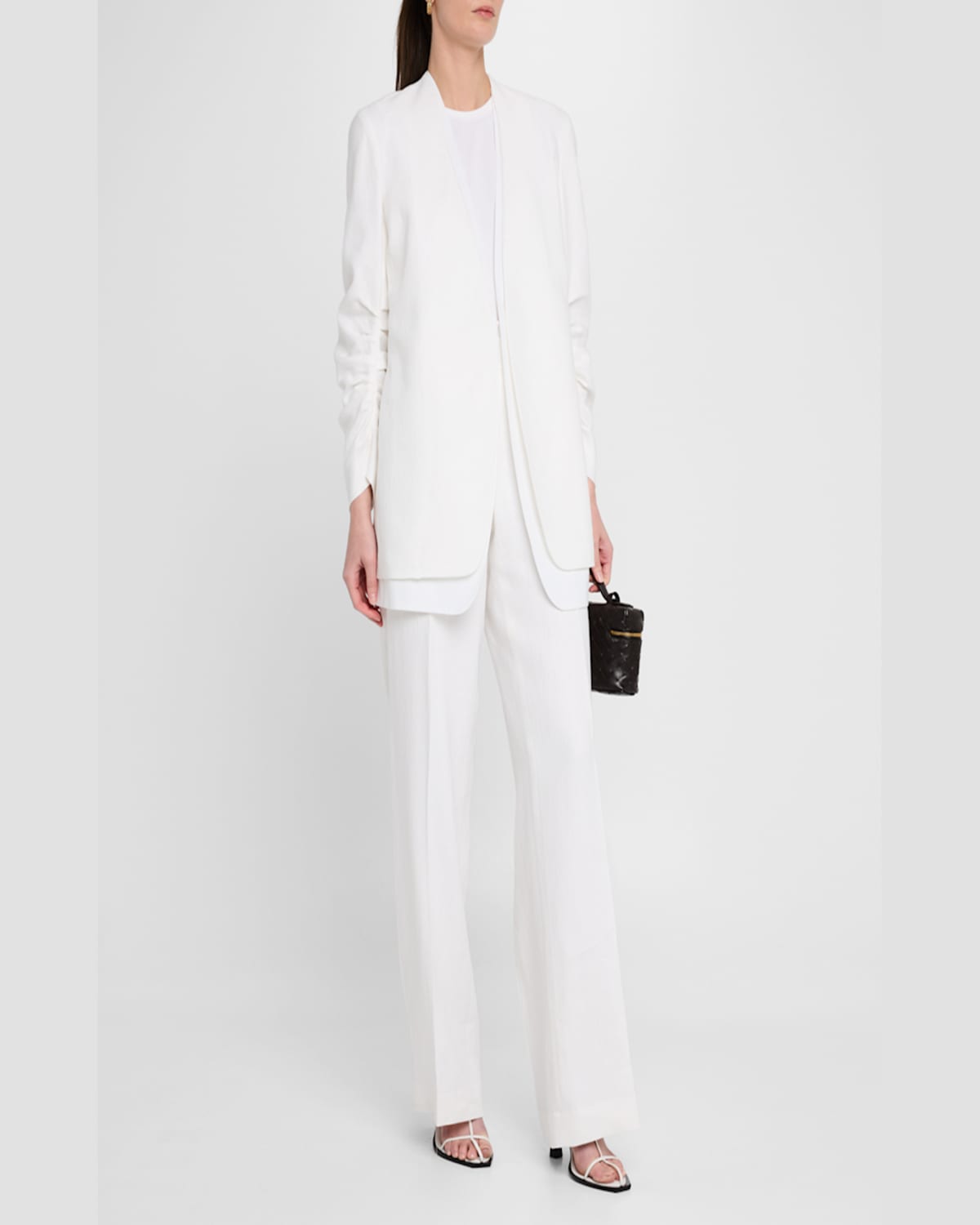 Lafayette 148 Linen Ruched Sleeve Blazer & Vest In White