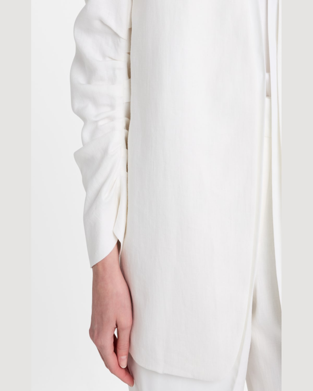 Lafayette 148 Linen Ruched Sleeve Blazer & Vest In White