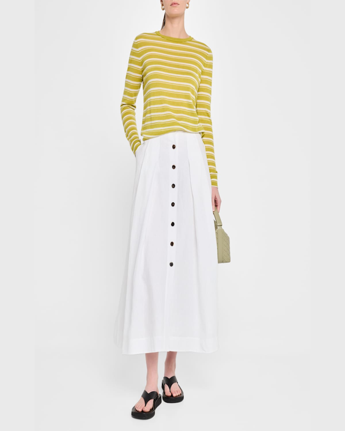 Lafayette 148 Striped Crewneck Silk-linen Sweater In Chartreuse Multi
