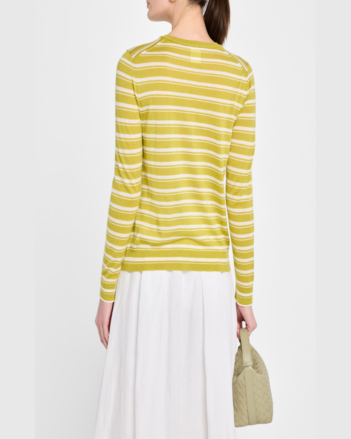 Lafayette 148 Striped Crewneck Silk-linen Sweater In Chartreuse Multi