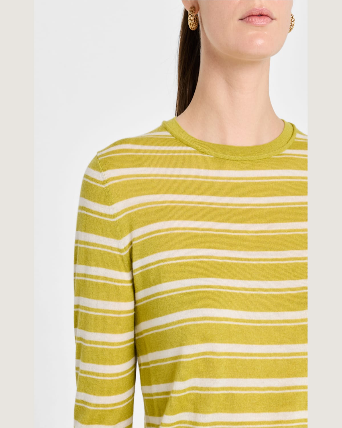 Lafayette 148 Striped Crewneck Silk-linen Sweater In Chartreuse Multi
