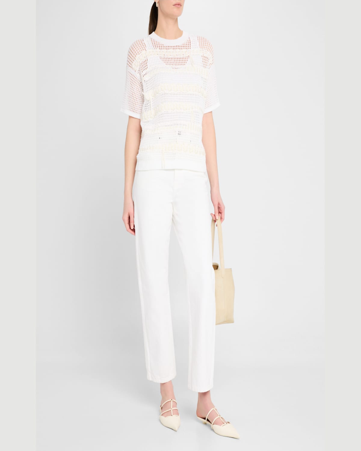 Lafayette 148 Embroidered Mesh-knit Sweater In White