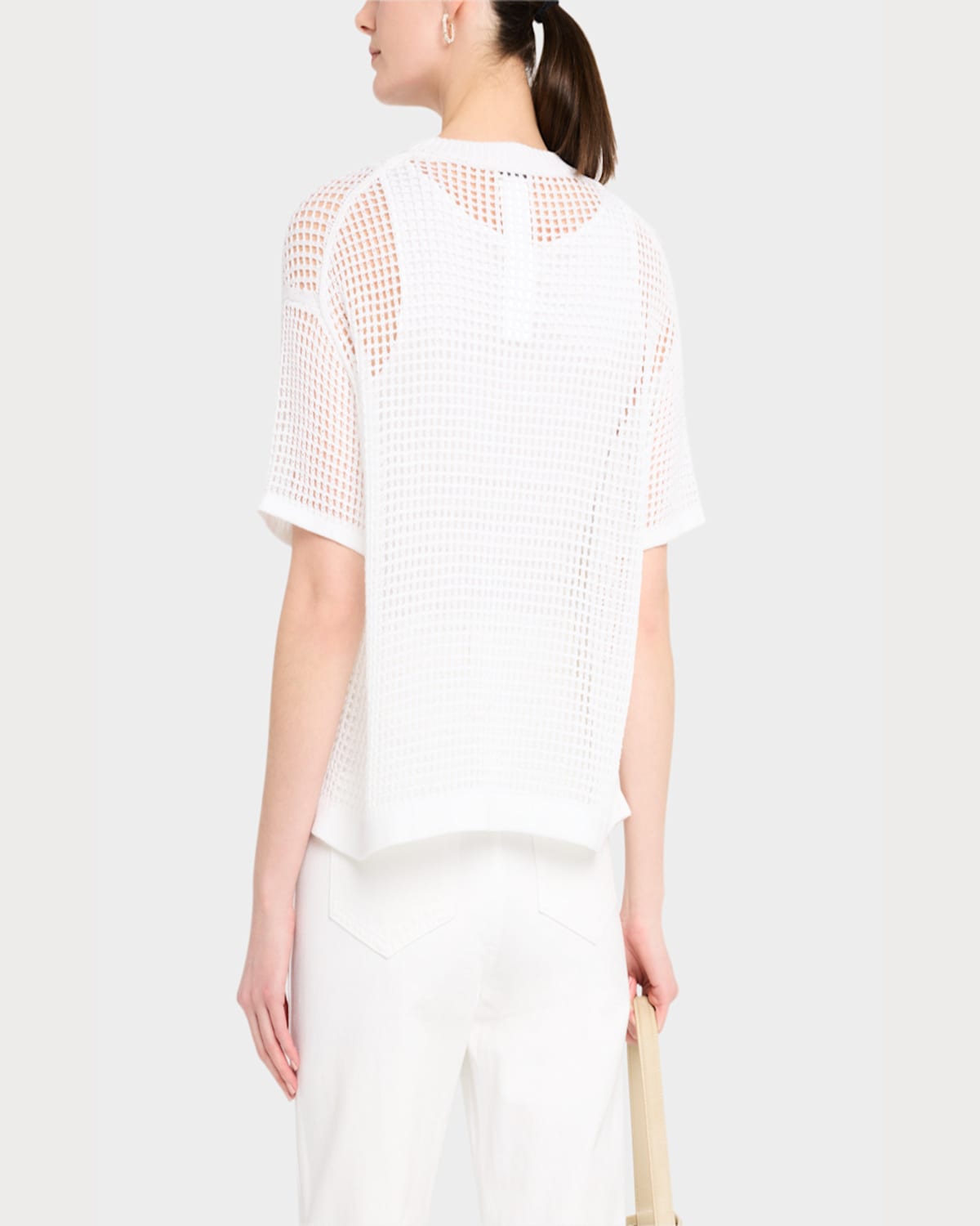 Lafayette 148 Embroidered Mesh-knit Sweater In White
