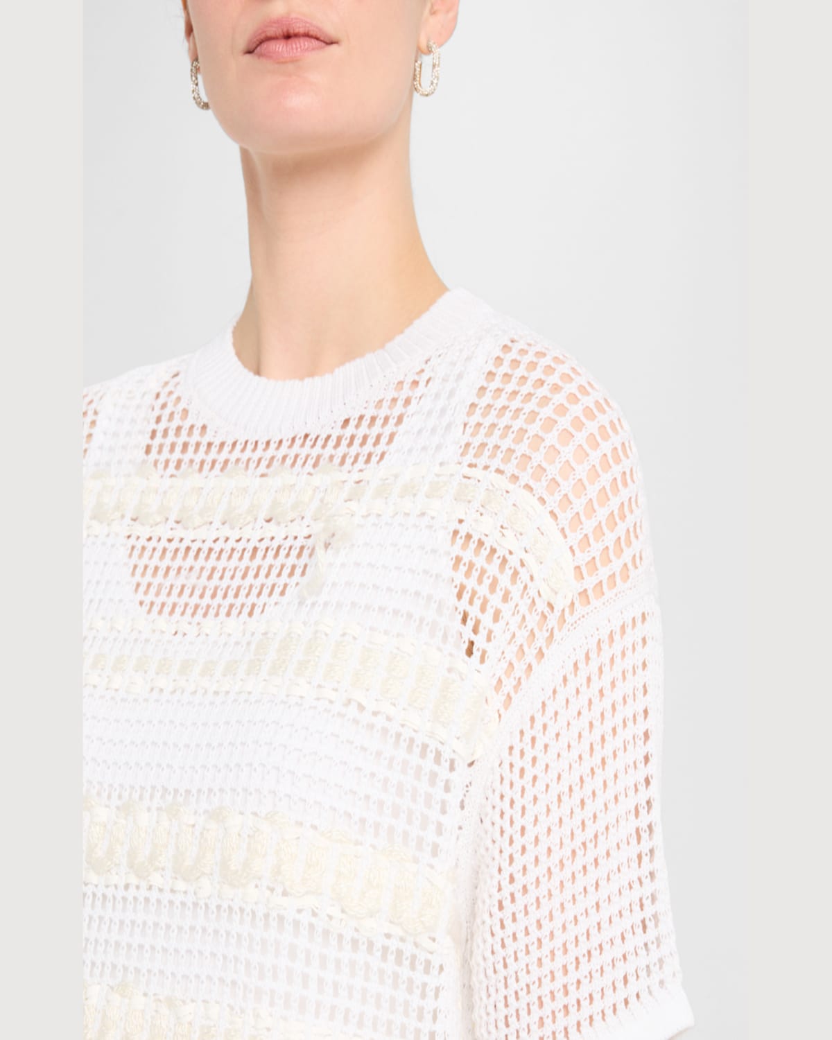 Lafayette 148 Embroidered Mesh-knit Sweater In White