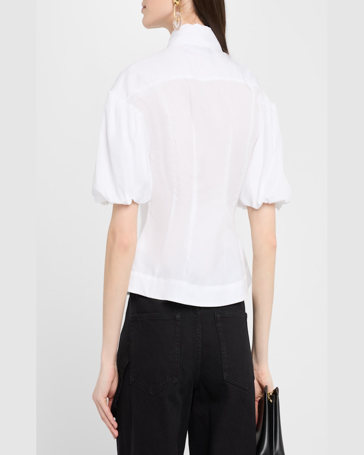 Simone Rocha Puff-sleeve Button-down Peplum Shirt In White