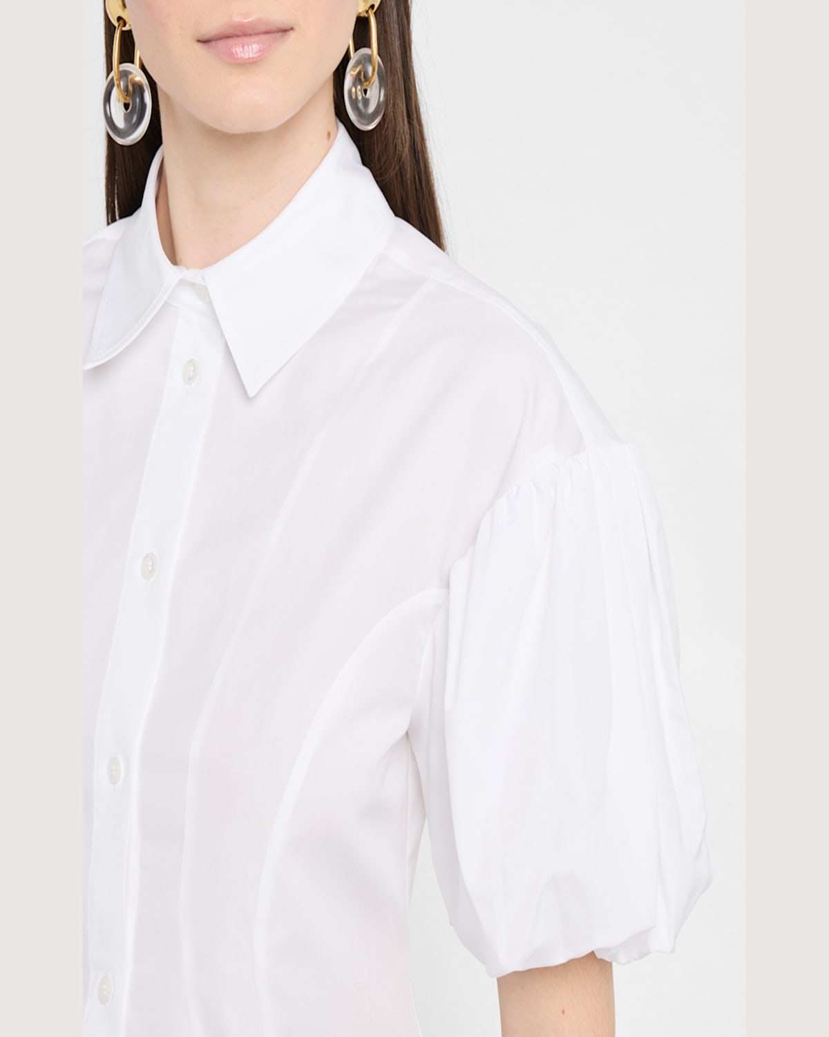 Simone Rocha Puff-sleeve Button-down Peplum Shirt In White