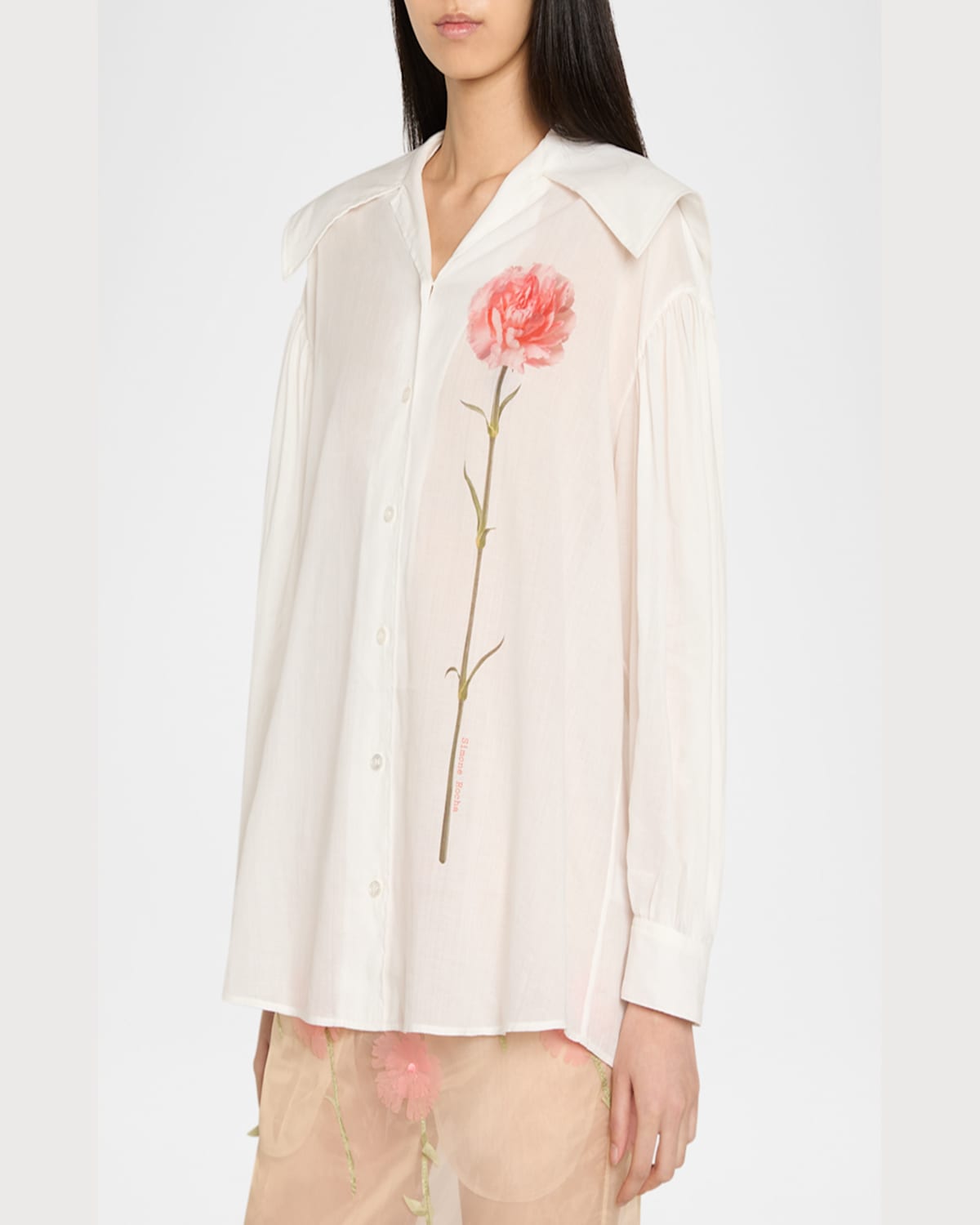 SIMONE ROCHA CARNATION-PRINT SAILOR-COLLAR PUFF-SLEEVE SHIRT