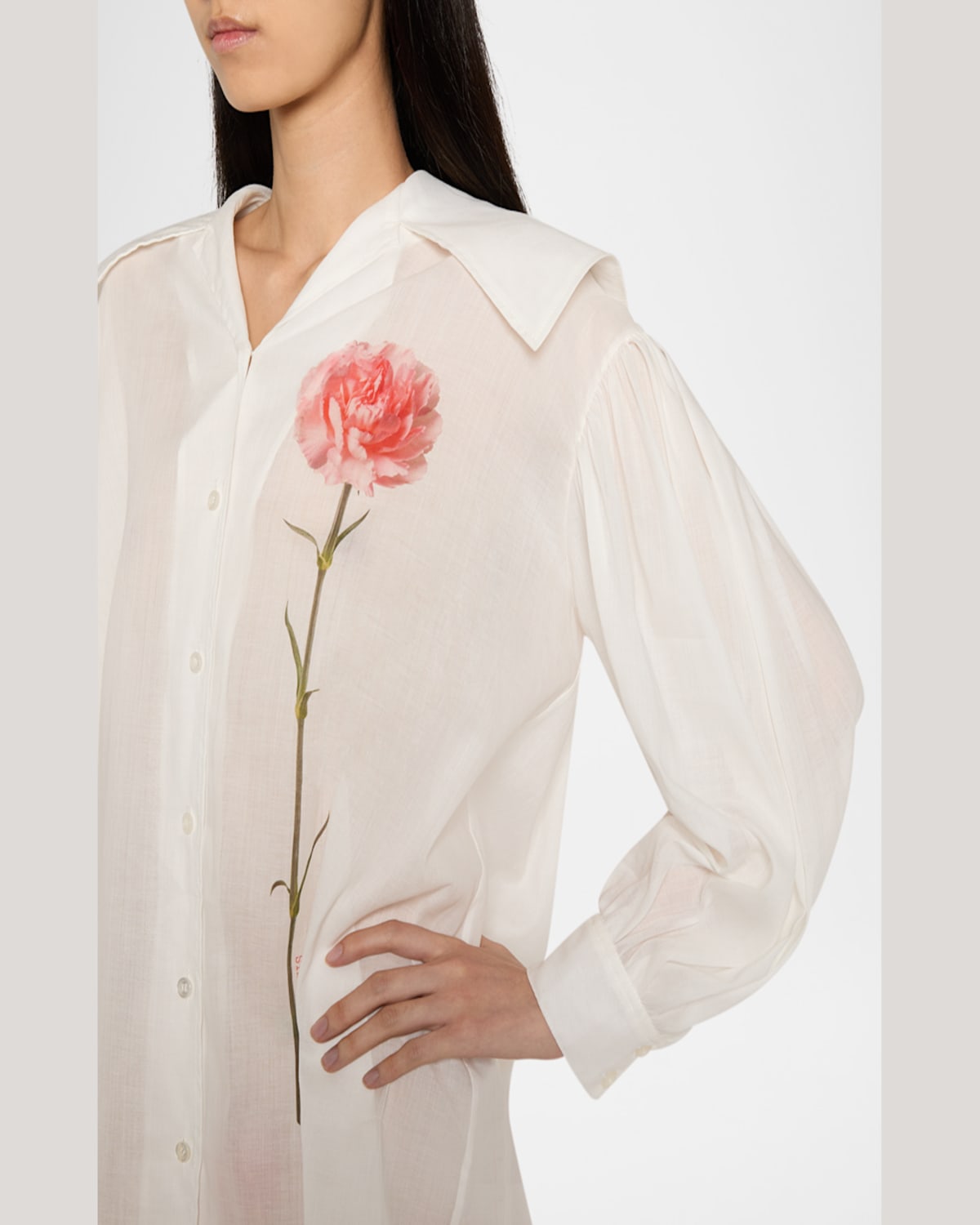 SIMONE ROCHA CARNATION-PRINT SAILOR-COLLAR PUFF-SLEEVE SHIRT