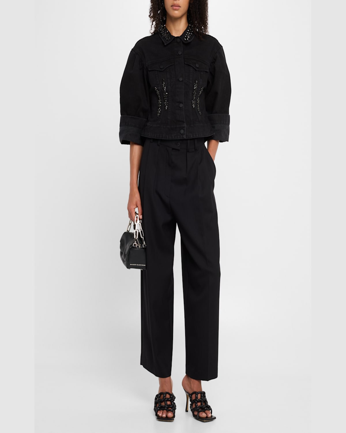 Simone Rocha Sculpted Cropped Denim Jacket W Emb In Black Jet