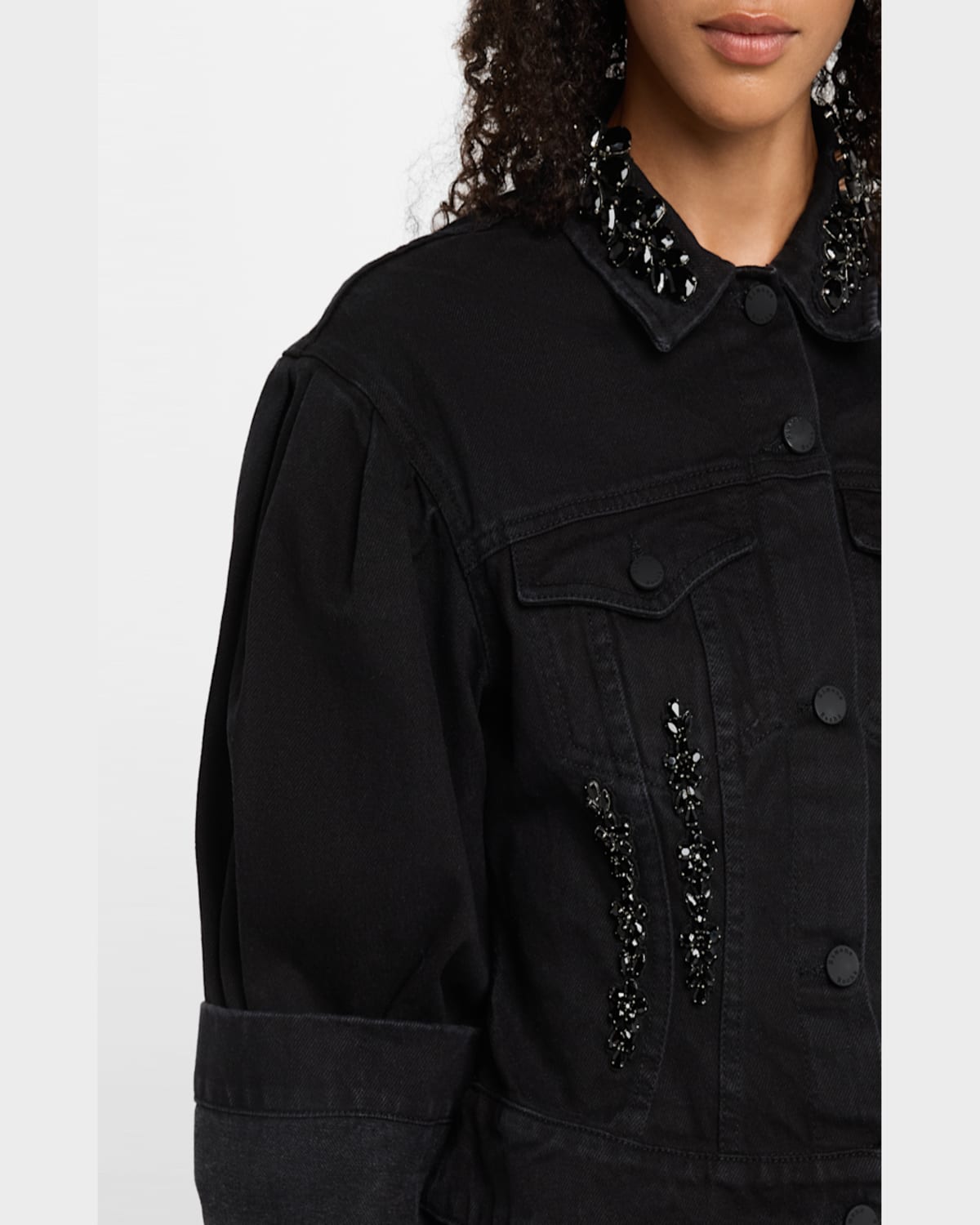 Simone Rocha Sculpted Cropped Denim Jacket W Emb In Black Jet
