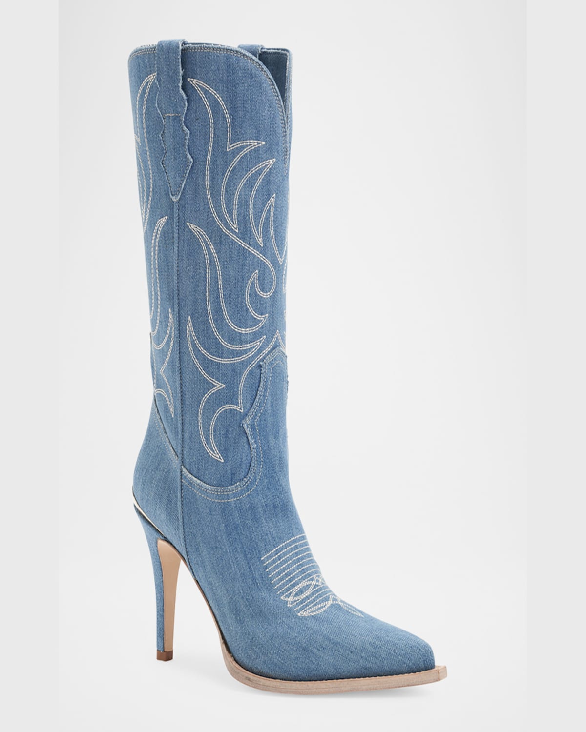 Partlow Cherie Denim Western Stiletto Mid Boots In Blue