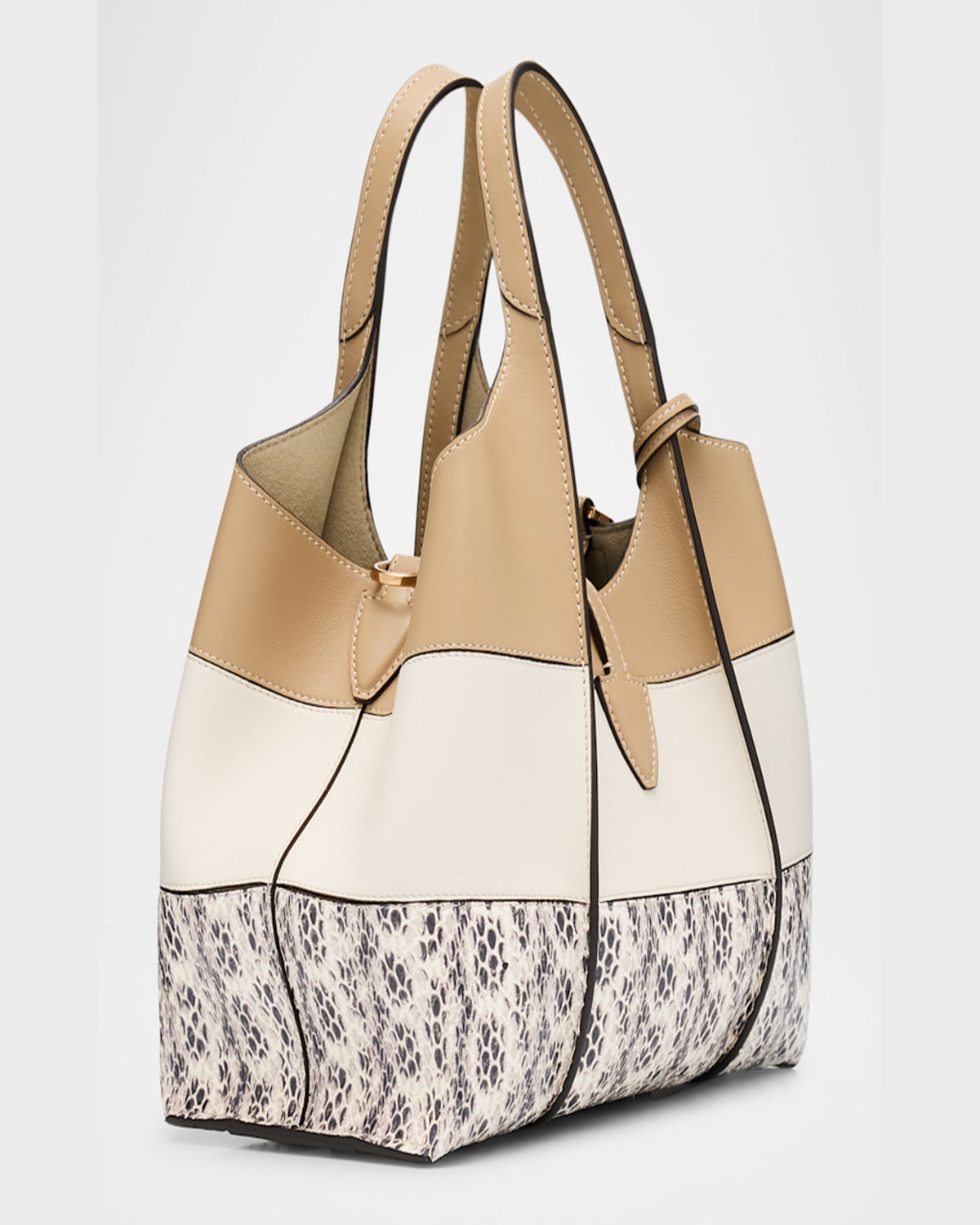 Tod's Mini Tricolor Snake-print Leather Shopping Tote Bag In Corda Bianco Calce