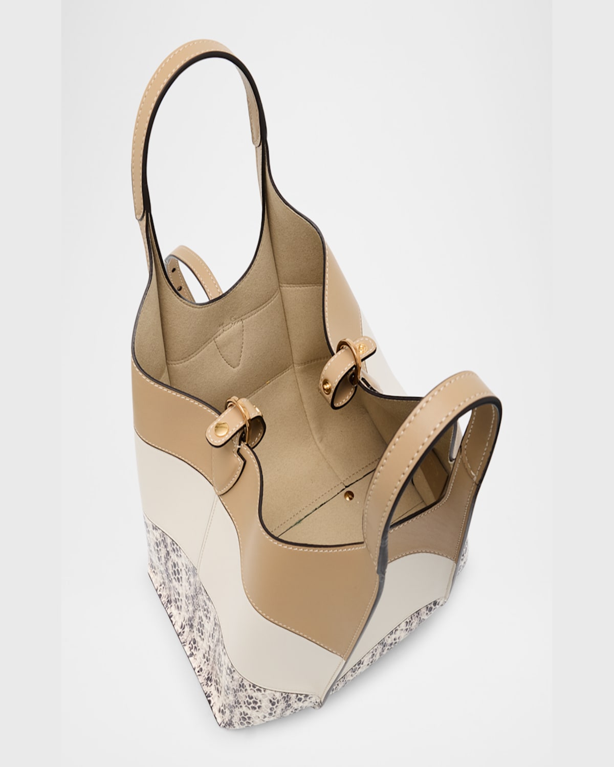 Tod's Mini Tricolor Snake-print Leather Shopping Tote Bag In Corda Bianco Calce