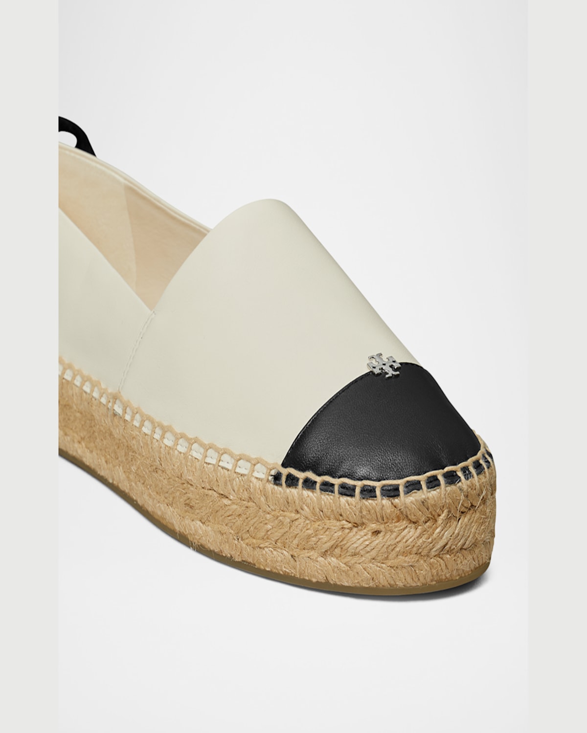 Shop Tory Burch Bicolor Leather Ankle-wrap Espadrilles In Light Cream  Perfect Black