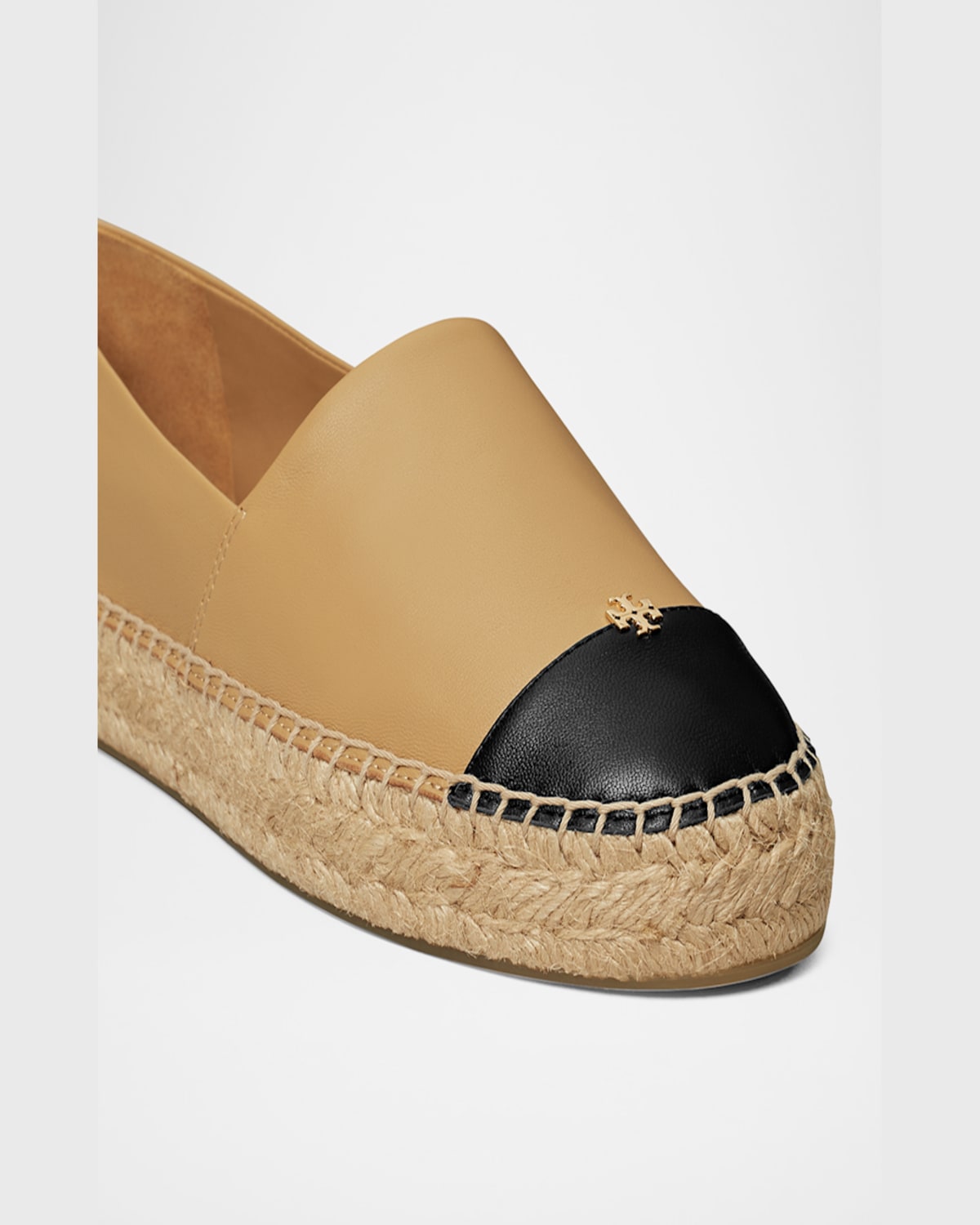 Tory Burch Ankle Wrap Cap Toe Platform Espadrille In Ginger Shortbread  Perfect Black