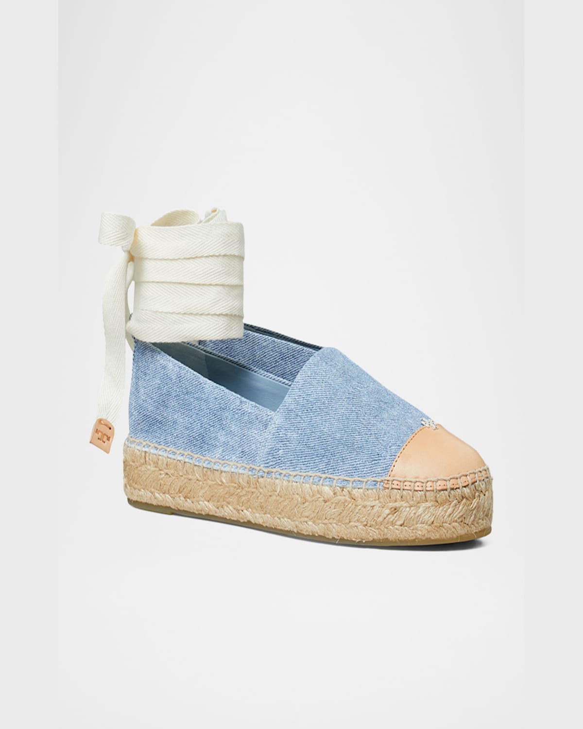 Tory Burch Bicolor Denim Ankle-wrap Espadrilles In Blue Cloud  Naturale