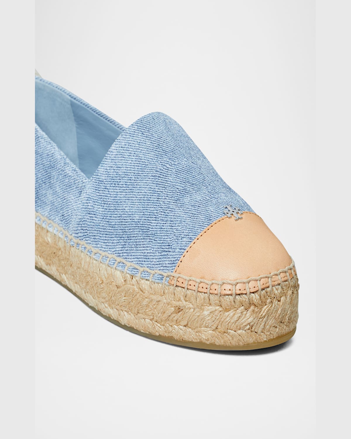 Tory Burch Bicolor Denim Ankle-wrap Espadrilles In Blue Cloud  Naturale