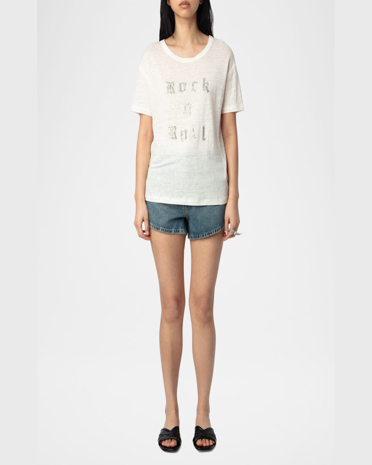 Zadig & Voltaire Womens Ecru Crystal-embellished Short-sleeved Linen T-shirt In Ecru