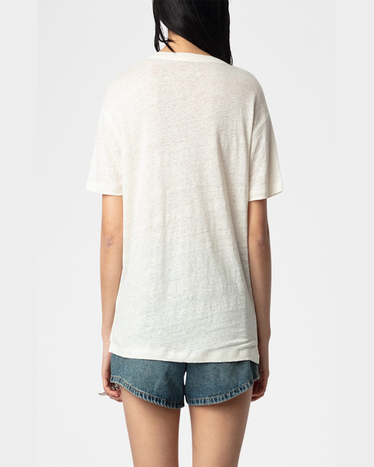 Zadig & Voltaire Womens Ecru Crystal-embellished Short-sleeved Linen T-shirt In Ecru