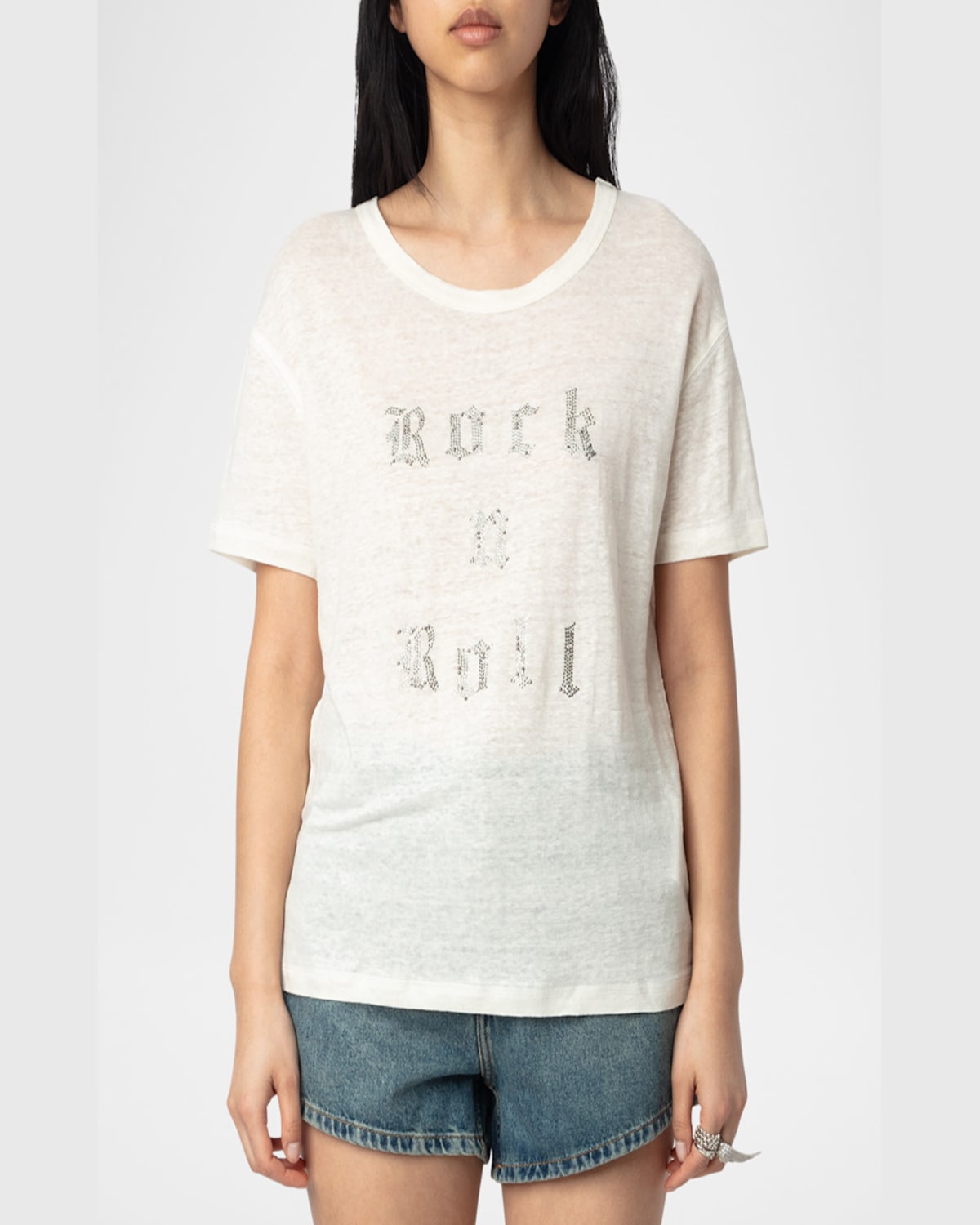 Zadig & Voltaire Womens Ecru Crystal-embellished Short-sleeved Linen T-shirt In Ecru