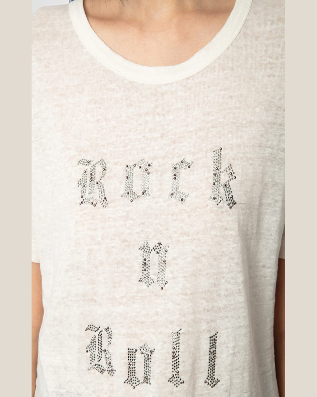 Zadig & Voltaire Womens Ecru Crystal-embellished Short-sleeved Linen T-shirt In Ecru