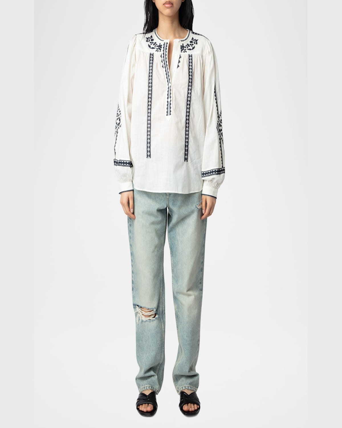 ZADIG & VOLTAIRE TIGY KOZAK EMBROIDERED BLOUSE 