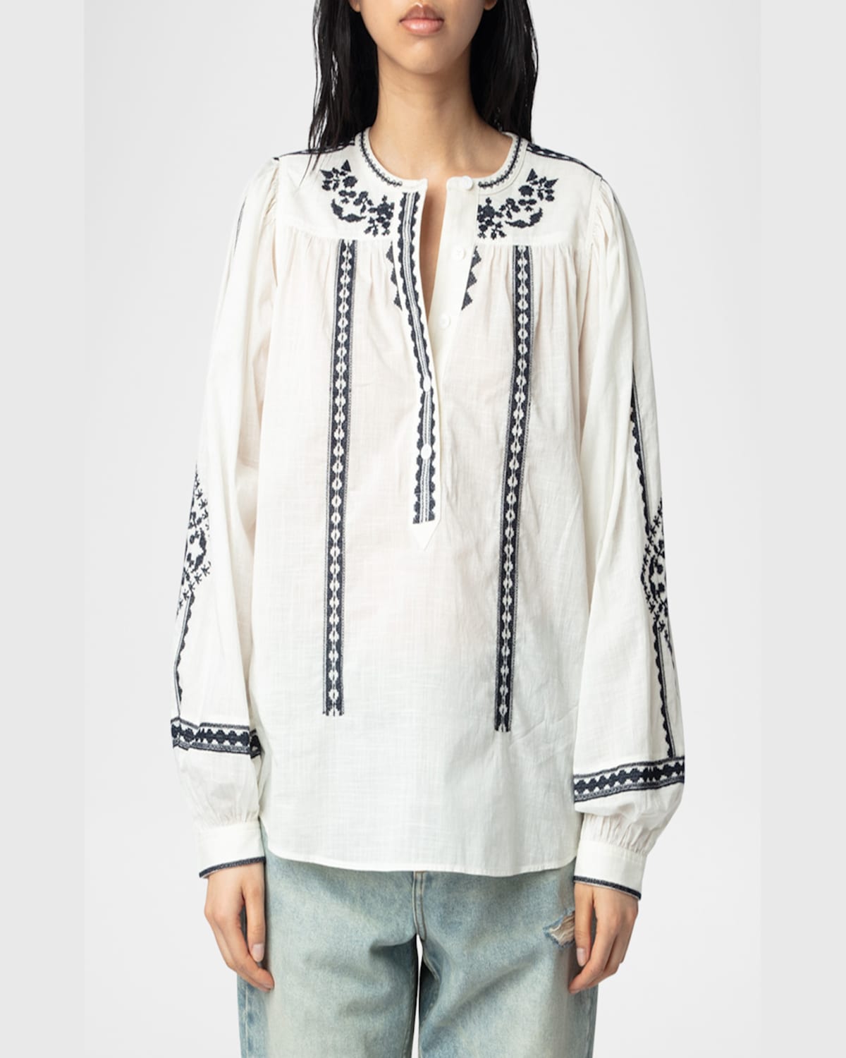Shop Zadig & Voltaire Tigy Kozak Embroidered Blouse In Judo
