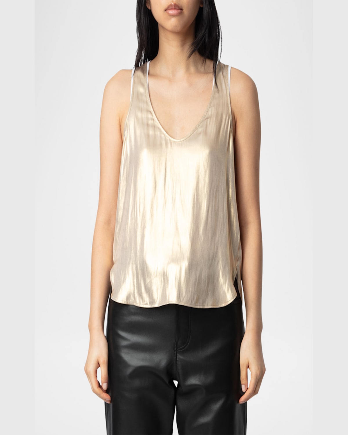 Zadig & Voltaire Womens Gold Tarys Iridescent Satin Top In Gold