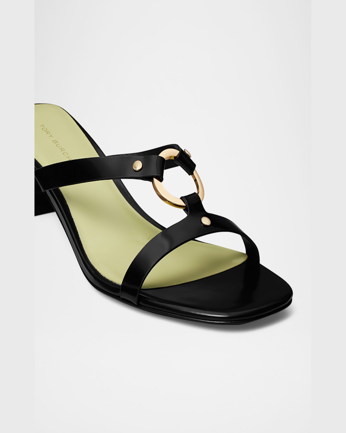 Tory Burch Ring Hardware Slide Sandal In Perfect Black  Mint Green  Gold