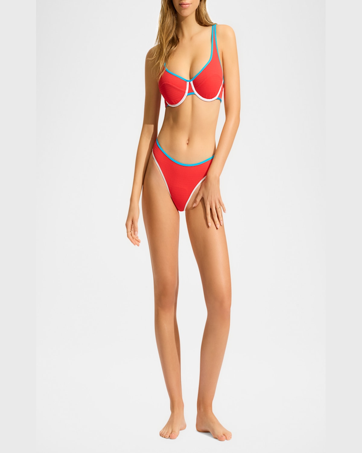 Shop Seafolly Contrast-trim Hipster Bikini Bottoms In Flame