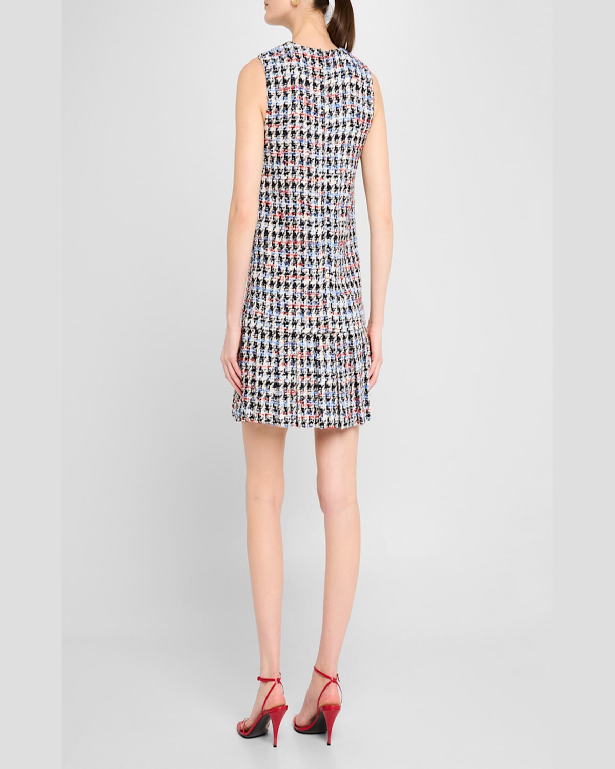 ST JOHN AMERICANA TWEED PLEATED MINI DRESS