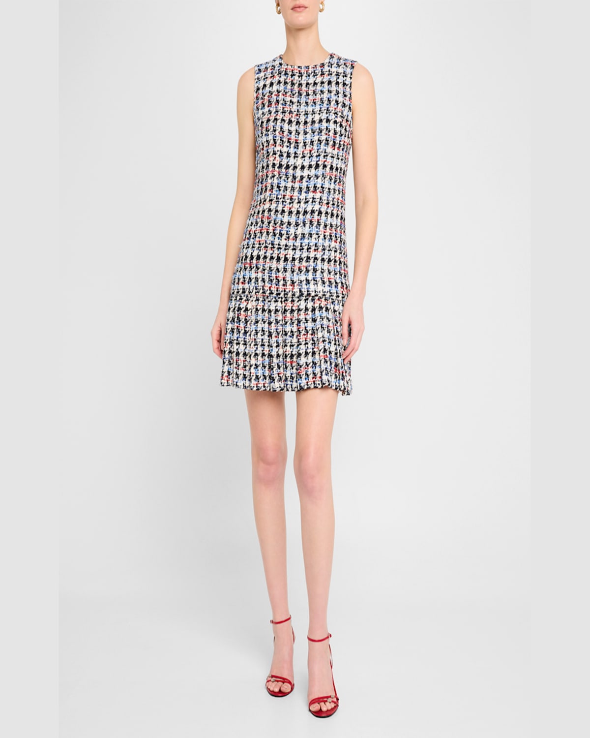 ST JOHN AMERICANA TWEED PLEATED MINI DRESS