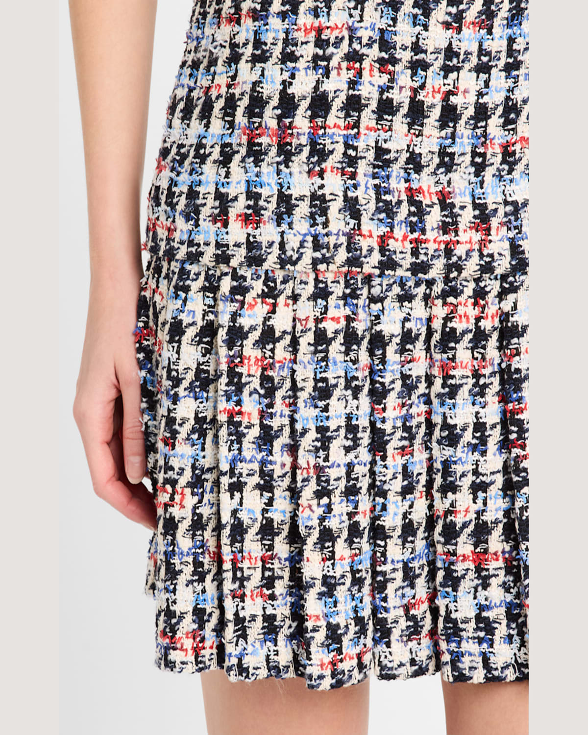 ST JOHN AMERICANA TWEED PLEATED MINI DRESS